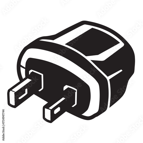 black and white silhouette of electric plug vector on white background