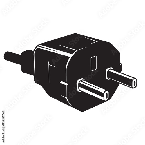 black and white silhouette of electric plug vector on white background