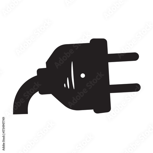 black and white silhouette of electric plug vector on white background