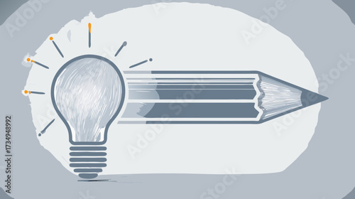 Creative idea development concept. Light bulb transforming into a pencil, symbolizing inspiration, innovation, writing, and the creative process.
