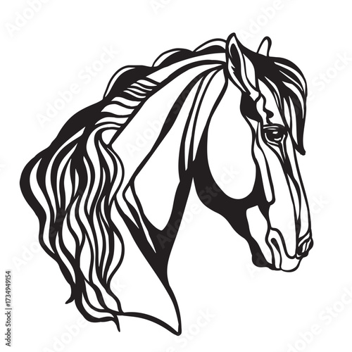 Horse portrait isolated illustration stencil template vector