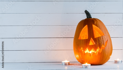 halloween pumpkins on wooden background