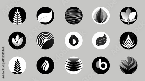 Abstract Organic Shapes Vector Icon Set in Black and White, Minimalist Modern Design for Branding, Nature, Eco, and Wellness Concepts