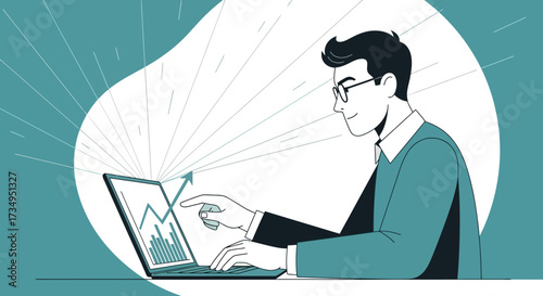 Business Analyst Studying Financial Gains and Growth on a Personal Computer at Work