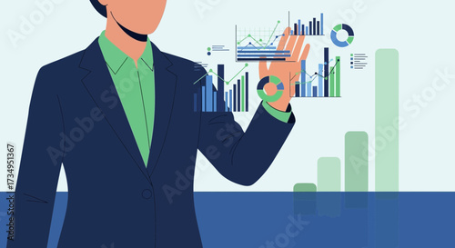 Business Analyst with Charts and Graphs Showing Financial Performance in Abstract.