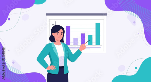 Business Woman Presenting Data Visualization and Business Statistics Graph in a Meeting Presentation