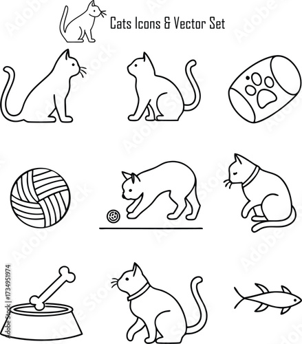 Cute vector illustration of a set of pets and animals