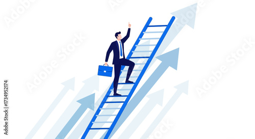 Business Leader Ascending Ladder Of Success, Achieving Goals, And Reaching New Heights