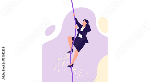 Business Professional Ascending a Rope Symbolizing Career Advancement and Determination Effort
