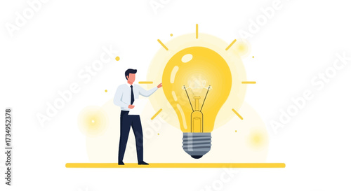 Business professional creating an idea with a light bulb symbol for brainstorming