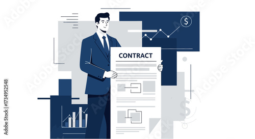 Business Professional Holding Contract Document With Financial Growth and Modern Design