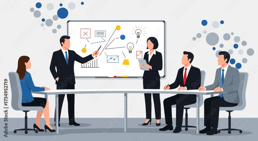 Fototapeta premium Business Meeting Presentation: Team Collaboration and Strategic Planning Illustration