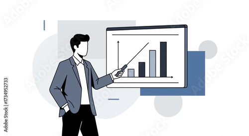 Business professional pointing at a graph showing financial data for presentation purpose