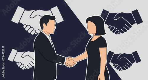 Business partners shaking hands, representing agreement, partnership, and collaboration success