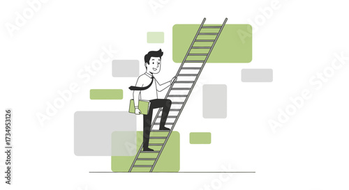 Business Person Ascending Ladder Representing Career, Success, and Professional Goals