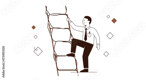 Business Person Ascending An Unusual Ladder Achieving Goals And Success In Workplace