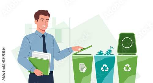 Business Person Recycling Paper and Waste in Office to Protect the Environment