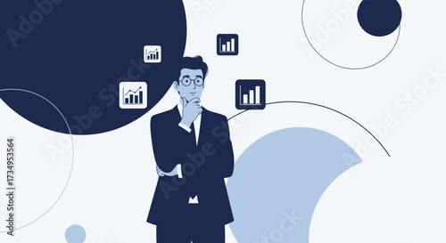 Business professional thinking about financial reports and data analysis for decision making