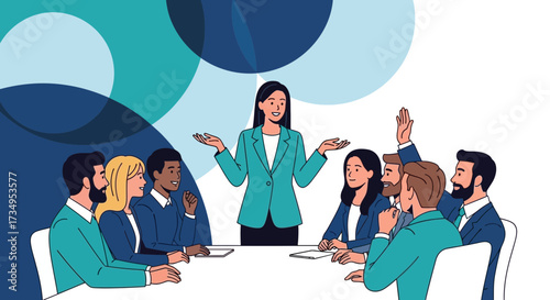 Business Presentation and Team Meeting Illustration with Modern and Colorful Design