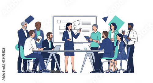 Business team meeting presenting strategy and sharing ideas in an office conference room