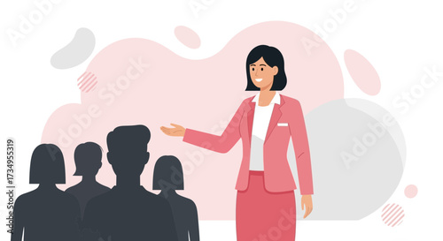 Business woman giving a presentation to an audience or seminar illustration