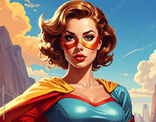 Heroine Portrait Against a Sky Depicting Courage and Superhuman Ability