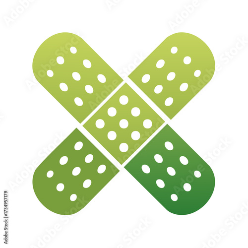 Healthcare and first aid icon with a green cross shape made from dotted adhesive bandage strips