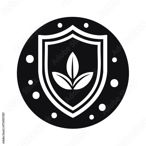 Shield with leaves logo symbol protecting nature and growth, eco-friendly protection icon