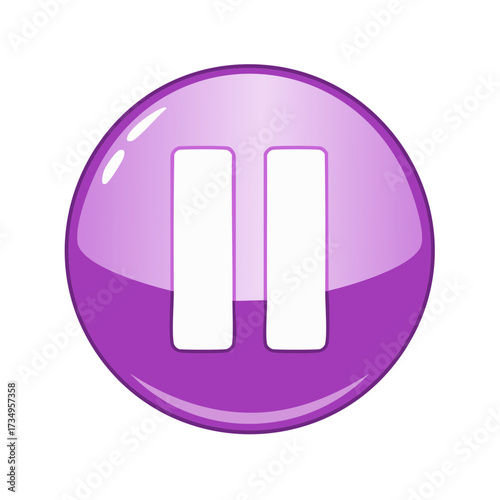 Glossy purple pause button icon for media players and user interface design vector illustration