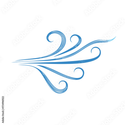 Stylized Illustration of a Wind Gust with Blue Curved Lines Blowing from Left to Right