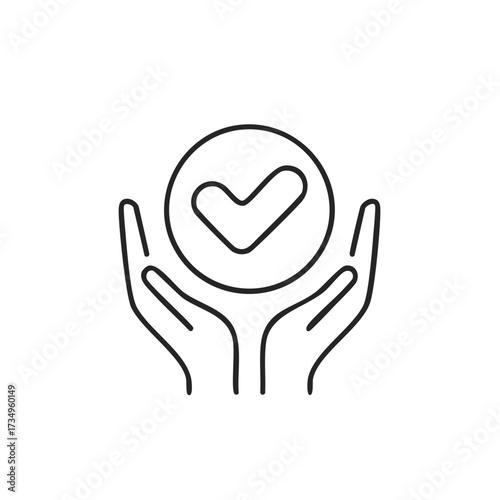 Hands holding a check mark symbol in a circle representing approval and verification
