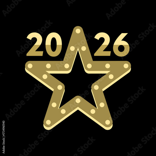 Glittering star with 2026 in gold color representing an upcoming year for celebrations and events