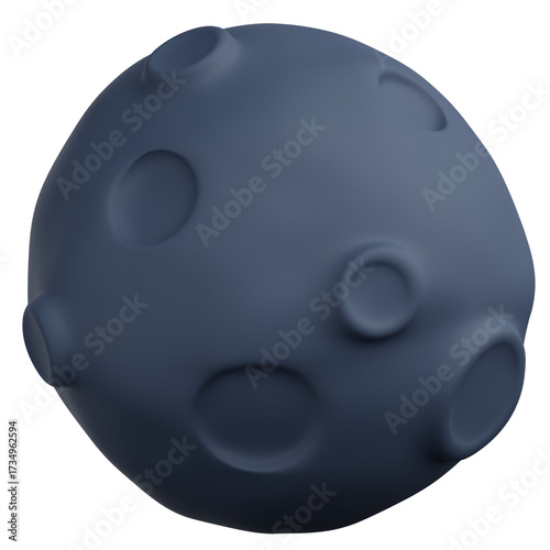 Dark Blue Spherical Object With Crater-Like Depressions in Front of Transparent Background