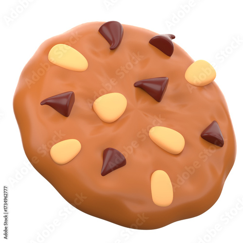 Delicious 3D Rendered Chocolate Chip Cookie Isolated on Transparent Background