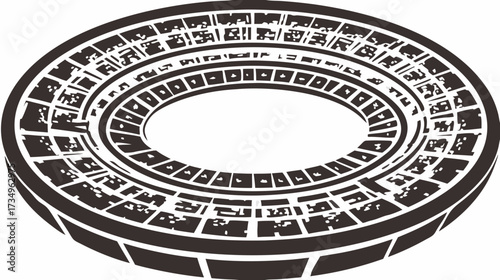 Isometric Vector Arena Amphitheater Icon - Black and White Top View for Sports, Events & Historical Entertainment
