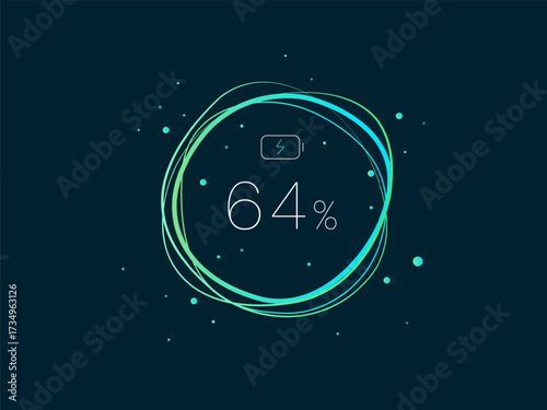 Electric Vehicle battery charging UI Interface with Numbers battery percentage in abstract Wavy lines circle Progress Moving vector design concept. Battery charging dashboard for ui, ev car, website.