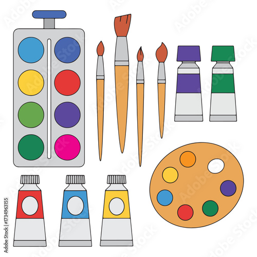 Art Supply TOY Collection A vibrant assortment of painting tools for creative fun and artistic exploration