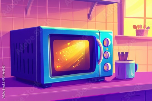 Bright and Colorful Microwave in Modern Kitchen Setting