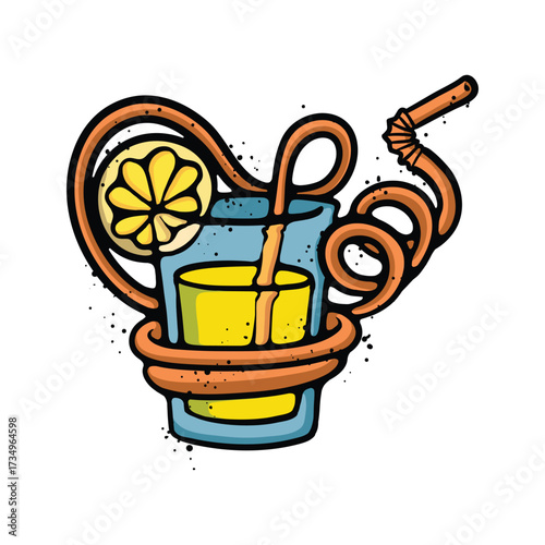 Glasses with long straw cartoon vector illustration