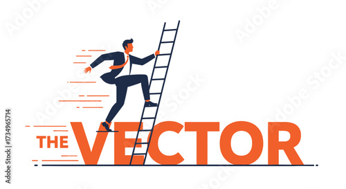 Businessman Ascending Ladder Depicted Progress Towards Reaching The Target Achieving Success
