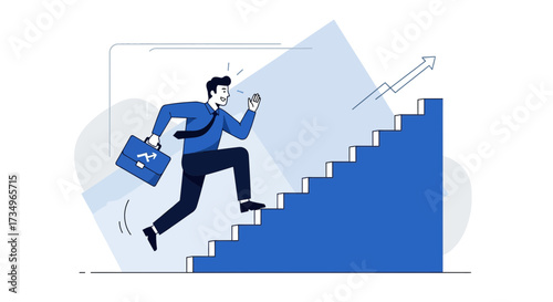 Businessman Ascending: Climbing Steps Towards Growth and Reaching Professional Heights.