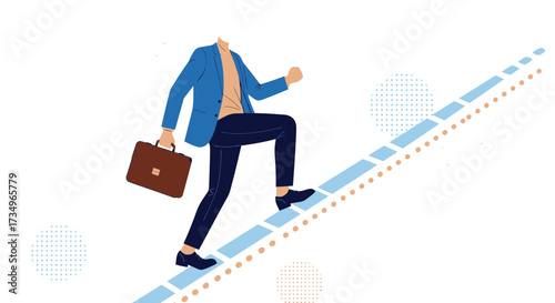 Businessman Ascending Staircase, Represents Growth, Success, Ambition, And Career Progression