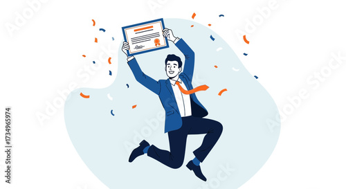 Businessman Celebrating Achieving Diploma: Joyous Moment Of Success And Recognition