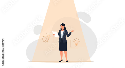 Businesswoman Addressing Strategic Solutions And Innovative Ideas In Presentation Spotlights