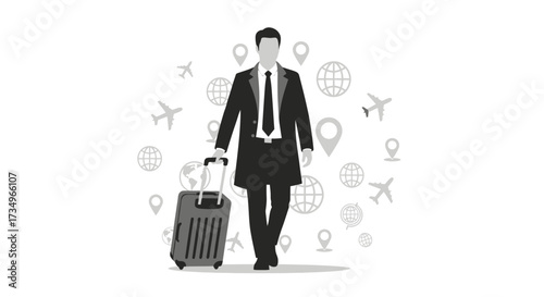 Businessman Traveling with Suitcase Concept, Travel, Holiday, Business Trip, Vector Illustration