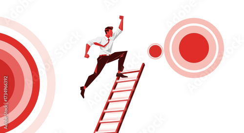 Businessman Climbing Ladder Aiming For Success Reaching A Target Symbolizing Achievement