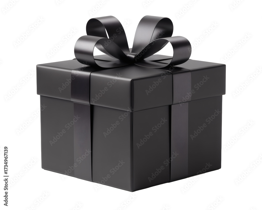 Obraz premium Luxurious black gift box with elegant ribbon bow, perfect for premium celebrations and special occasions