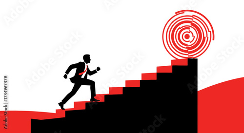 Businessperson Ascending Steps Towards Success: Achieving Goals and Targets With Persistence