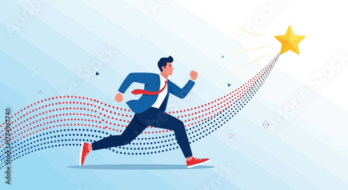 Businessman Is Running To Achieve Success With The Symbol of a Star in The Sky