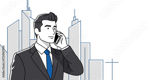 Businessman on the phone on the city background, modern business representation